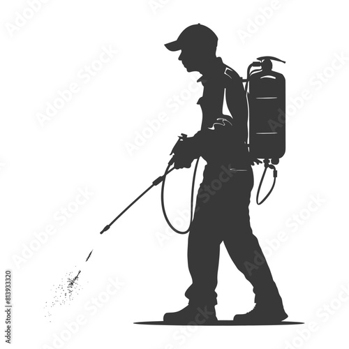 Silhouette Man using disinfectant machine in action black color only