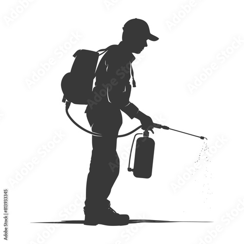 Silhouette Man using disinfectant machine in action black color only