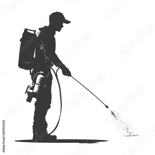 Silhouette Man using disinfectant machine in action black color only