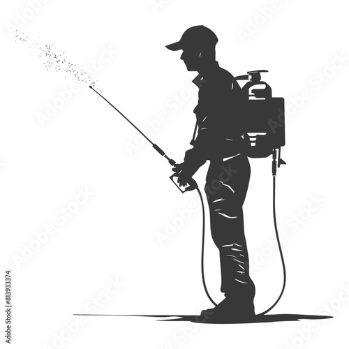Silhouette Man using disinfectant machine in action black color only