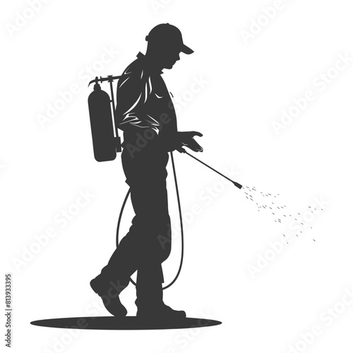Silhouette Man using disinfectant machine in action black color only