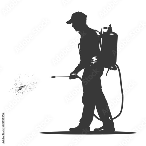 Silhouette Man using disinfectant machine in action black color only