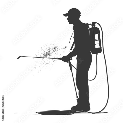 Silhouette Man using disinfectant machine in action black color only