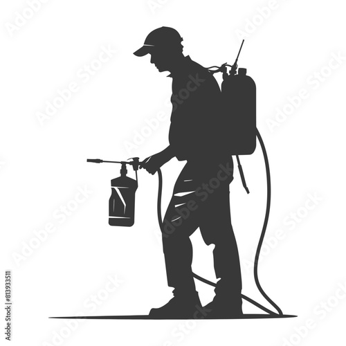 Silhouette Man using disinfectant machine in action black color only