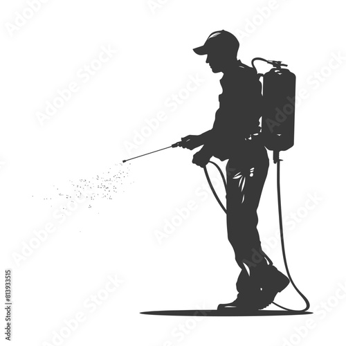 Silhouette Man using disinfectant machine in action black color only