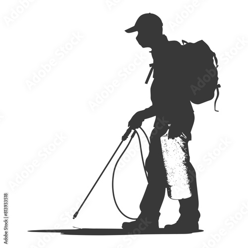 Silhouette Man using disinfectant machine in action black color only