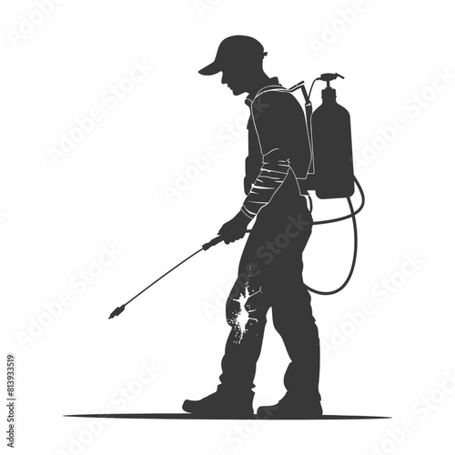 Silhouette Man using disinfectant machine in action black color only
