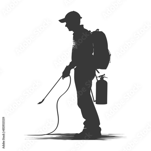 Silhouette Man using disinfectant machine in action black color only