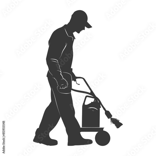 Silhouette Man using disinfectant machine in action black color only