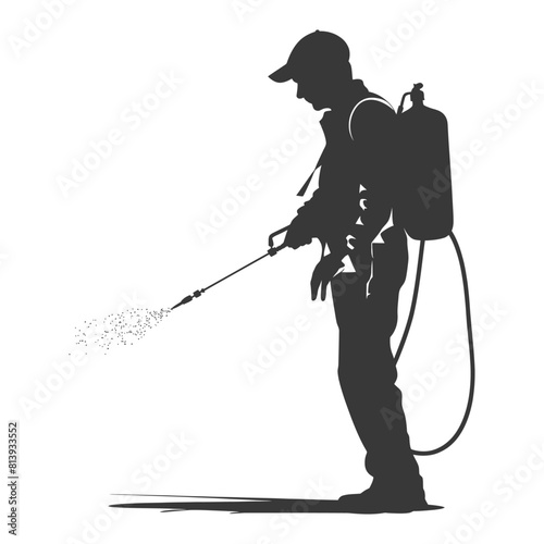 Silhouette Man using disinfectant machine in action black color only