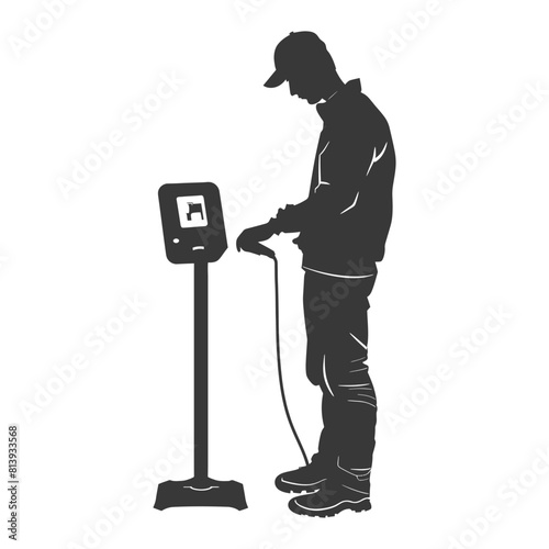 Silhouette Man using disinfectant machine in action black color only