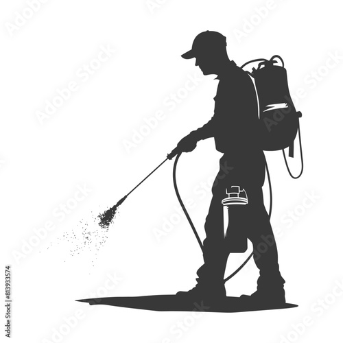 Silhouette Man using disinfectant machine in action black color only