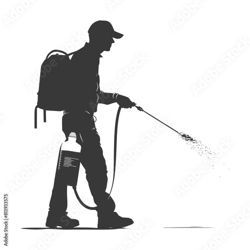 Silhouette Man using disinfectant machine in action black color only