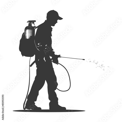 Silhouette Man using disinfectant machine in action black color only
