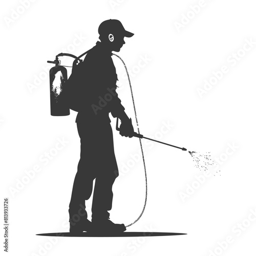 Silhouette Man using disinfectant machine in action black color only