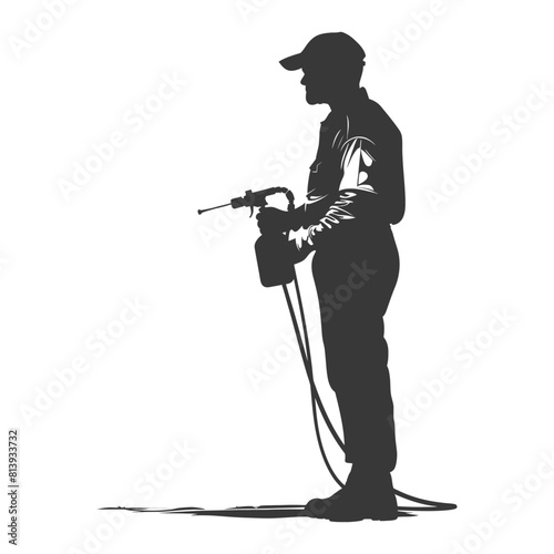 Silhouette Man using fogger machine in action full body black color only