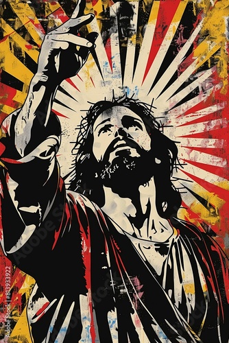 A painting of Jesus Christ in a pop art style.