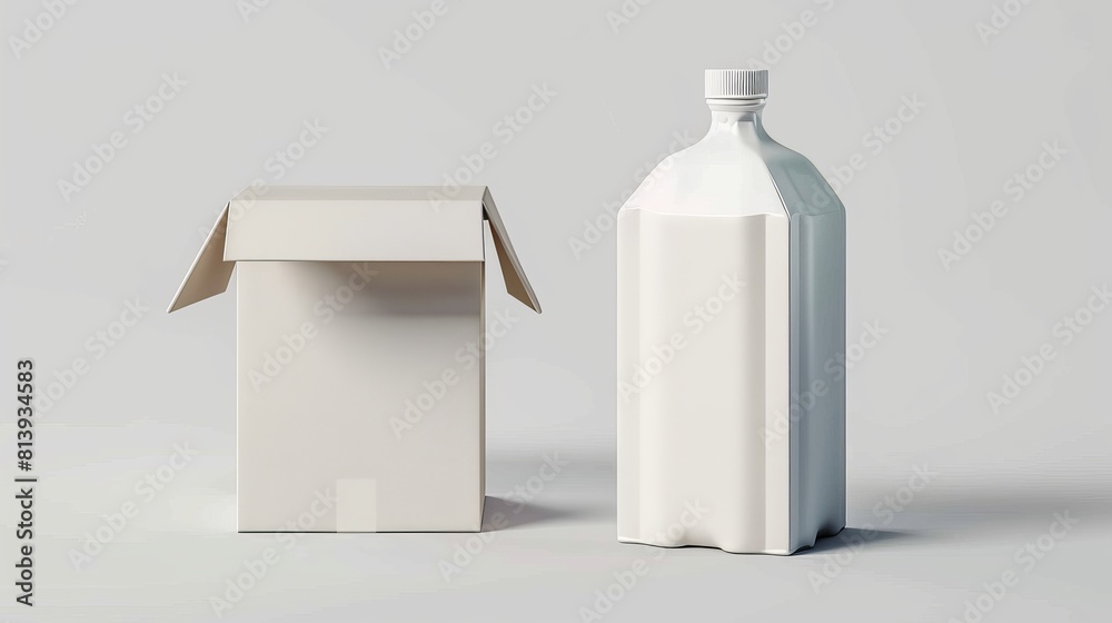 This is a modern realistic 3D mockup of a white cardboard package with plastic cap for liquid dairy products and beverages isolated on a white background.