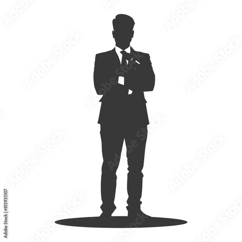 Silhouette news anchor in action full body black color only