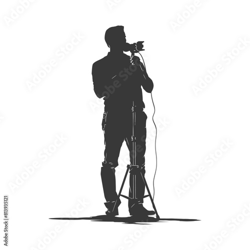 Silhouette news anchor in action full body black color only