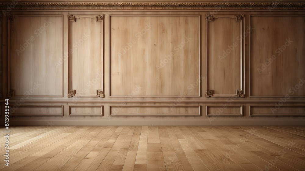 empty light room mockup with wooden texture wall with frame and parquet floor. empty light room mockup with wooden texture wall with frame and parquet floor.