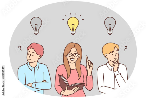 Smart woman with lightbulb generate business idea