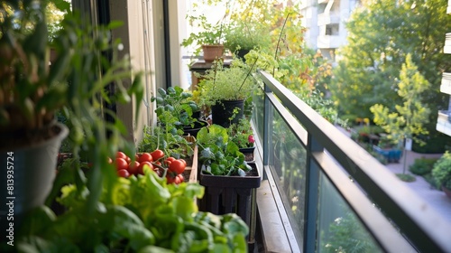 A balcony covered with numerous potted plants of varying sizes, shapes, and colors creating a lush and vibrant display.