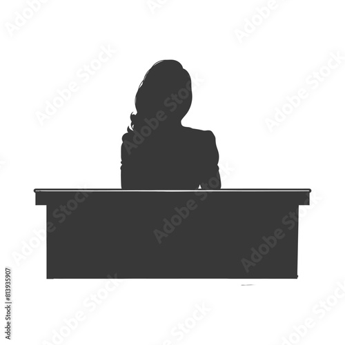 Silhouette news anchor women in action sit in front desk black color only