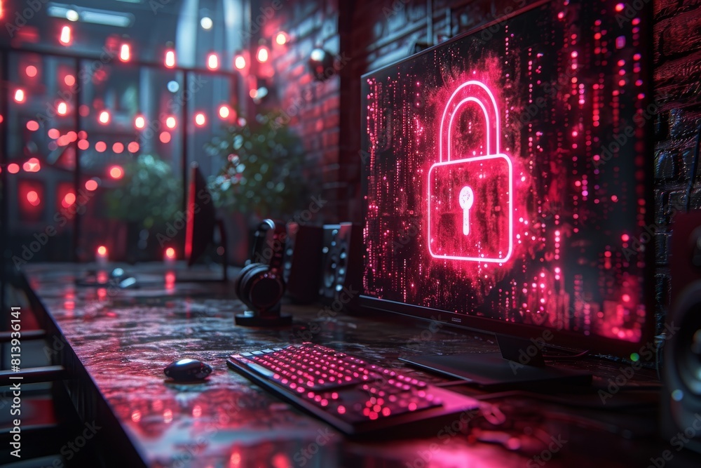 Digital Security Concept with Lock on Screen Digital Security Concept with Lock on Screen