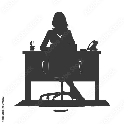 Silhouette news anchor women in action sit in front desk black color only