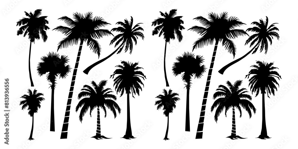 coconut tree silhouette with various types set