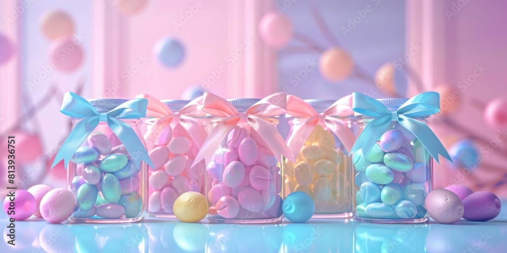 Colorful assortment of candy in small glass jars, perfect for party decorations or sweet treats
