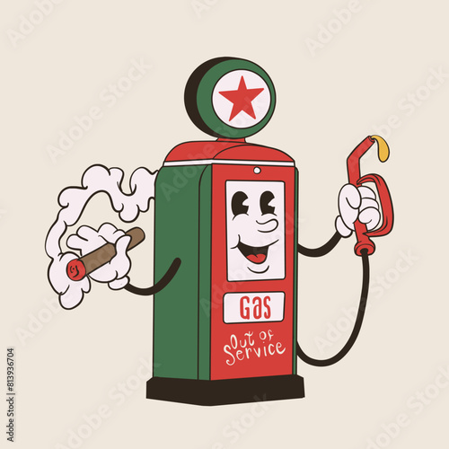 Gas Pump Mascot Vintage Cartoon Vector