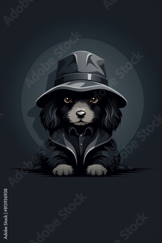 A photo of a dog wearing a hat and a trench coat, looking like a detective. photo