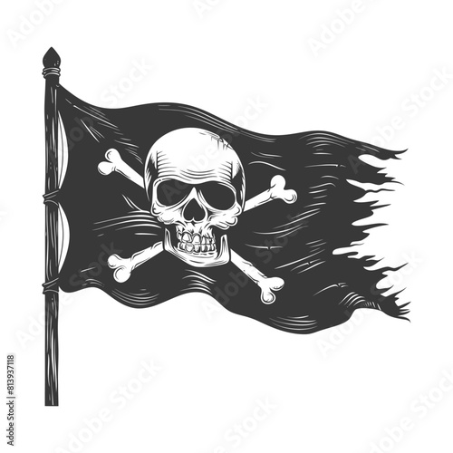Silhouette Pirate flag with a skull and crossbones black color only