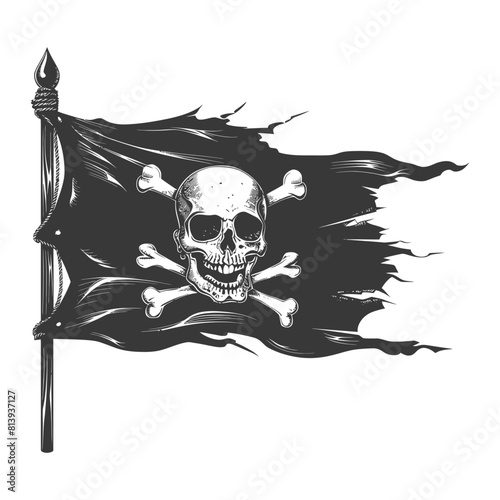 Silhouette Pirate flag with a skull and crossbones black color only
