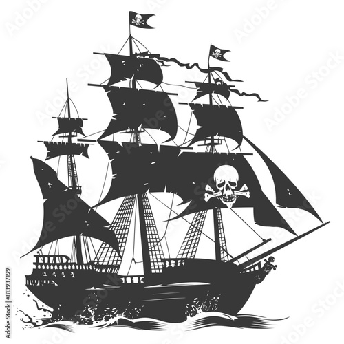 Silhouette Pirate Ship have Pirate flag with a skull and crossbones black color only