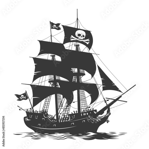 Silhouette Pirate Ship have Pirate flag with a skull and crossbones black color only