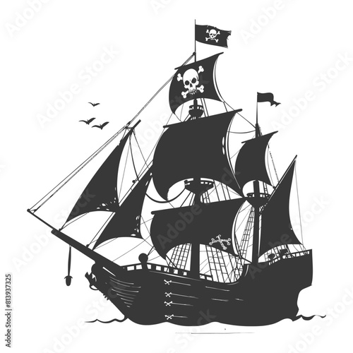 Silhouette Pirate Ship have Pirate flag with a skull and crossbones black color only