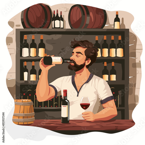 Man drinking wine at wine cellar 2d vector illustration concept for banner, website, illustration, landing page, vector graphic