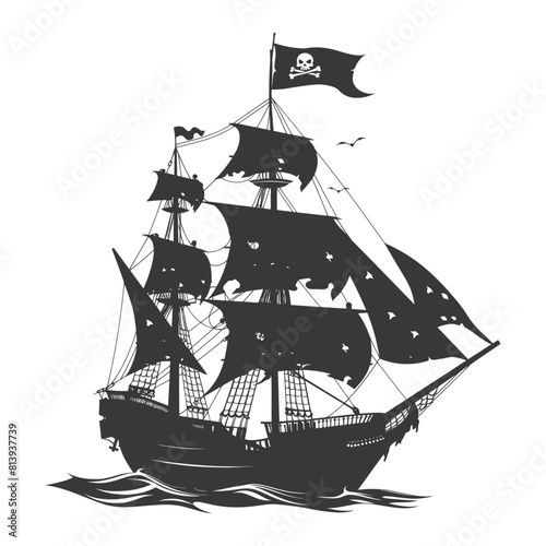 Silhouette Pirate Ship have Pirate flag with a skull and crossbones black color only photo