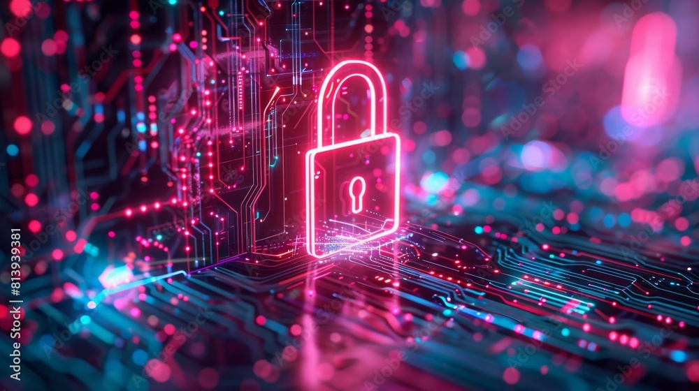 Vibrant Cybersecurity Lock on Circuit Board Vibrant Cybersecurity Lock on Circuit Board