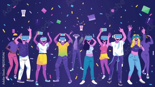 Landing page template for silent disco app, UI and ux onboard screen. Modern characters dancing and having fun at party event. Modern cartoon banner with happy people at dance event. photo