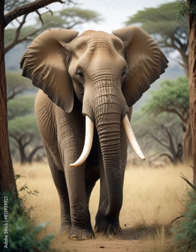 Large elephants threatening male elephants in Amboseli Hills
