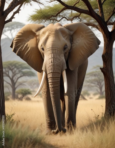 Large elephants threatening male elephants in Amboseli Hills