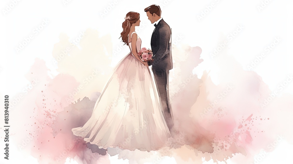 bride and groom on light background with copy space bride and groom on light background with copy space