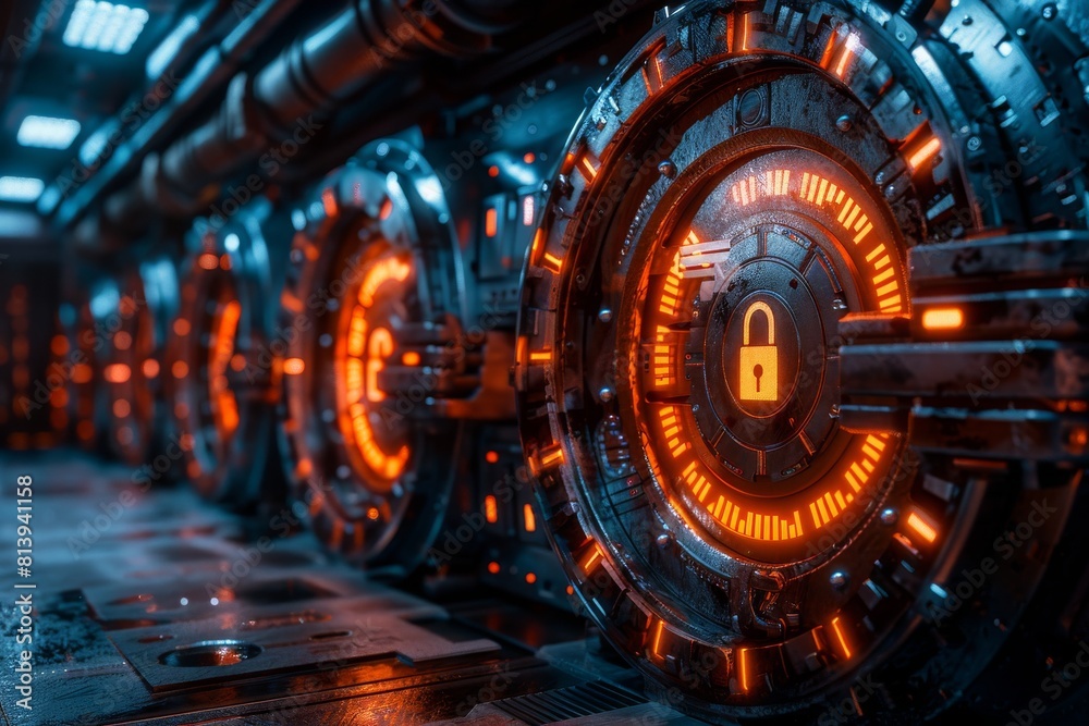 Futuristic Security Lock Mechanism on Door