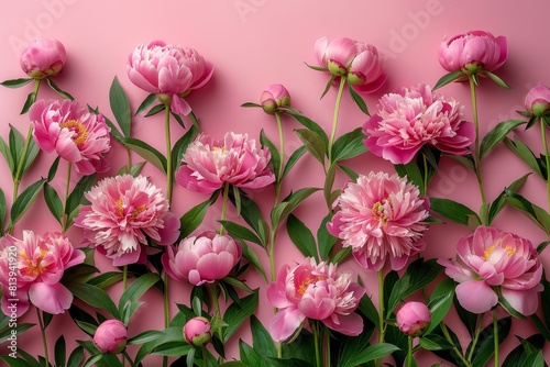 Frame made of beautiful peonies flowers on pink background. Flat lay  copy space  summer flowers Vibrant Peony Blossoms in Pink Frame. Floral Beauty for Festive Occasions and Wall Decor. 4K Wallpaper.