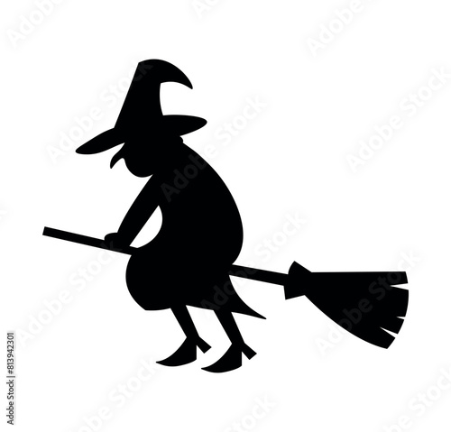 Vector illustration of a silhouette of a witch, sorceress, enchantress on an isolated background.