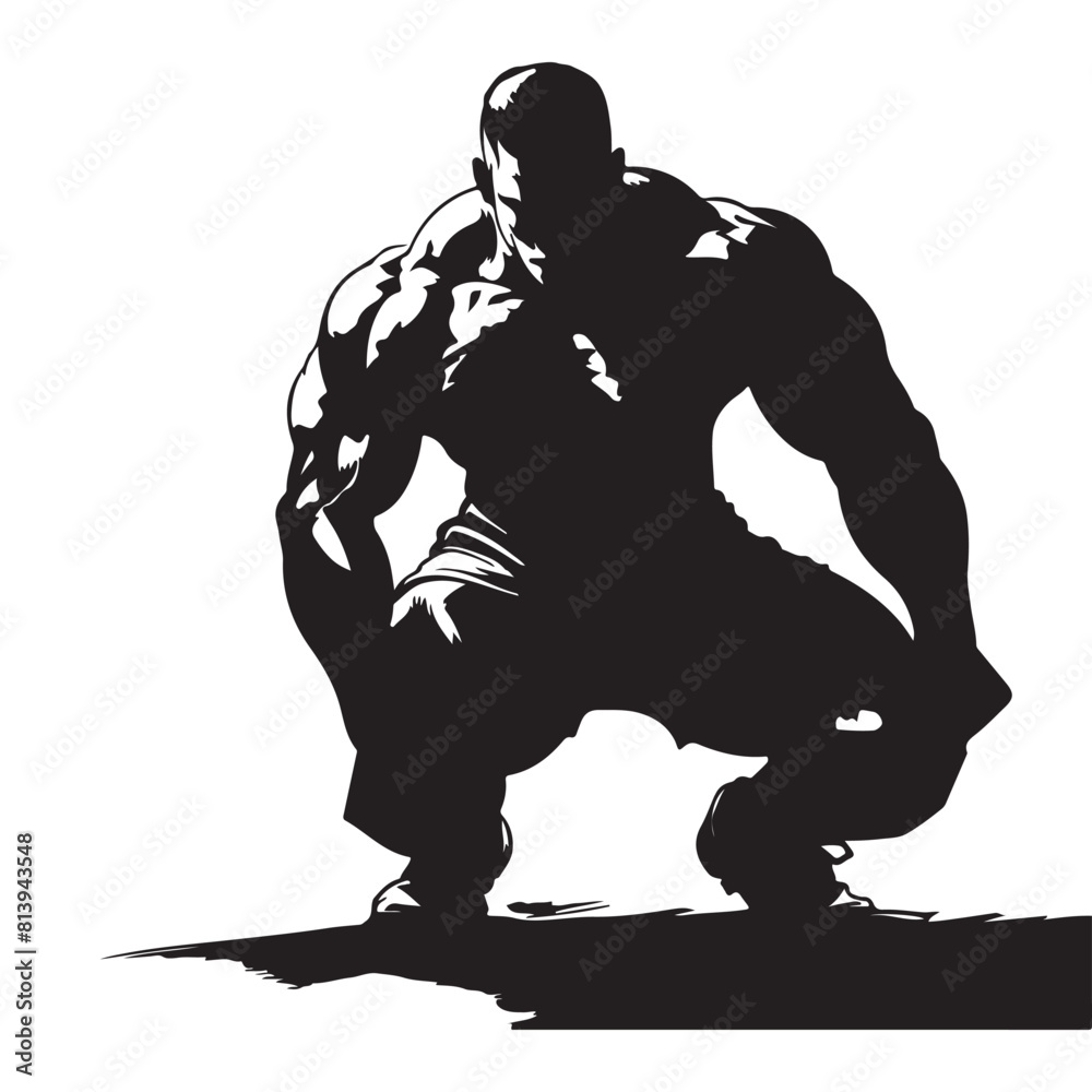 Flat struggling bodybuilder silhouette, black vector illustration on white background Flat struggling bodybuilder silhouette, black vector illustration on white background